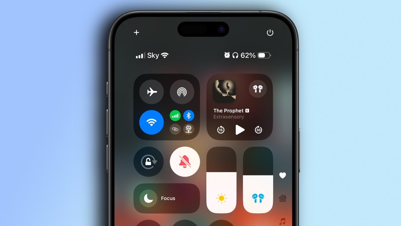 Control Center on an iPhone 15 Pro Max running iOS 18.